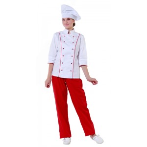 Куртка шеф-повара белая женская с манжетом (отделка красный кант) [00016]